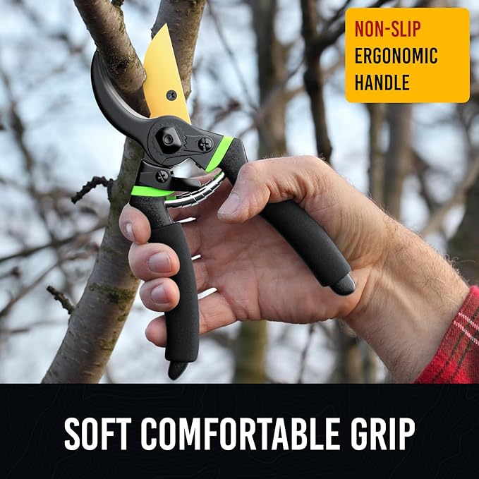 GrowIt 8.5" Professional Titanium Bypass Pruning Shears (T13) - Christmas Stocking Stuffers for Men Women - Super Sharp Premium Garden Shears Clippers Pruners - Garden Scissors Heavy Duty Tool