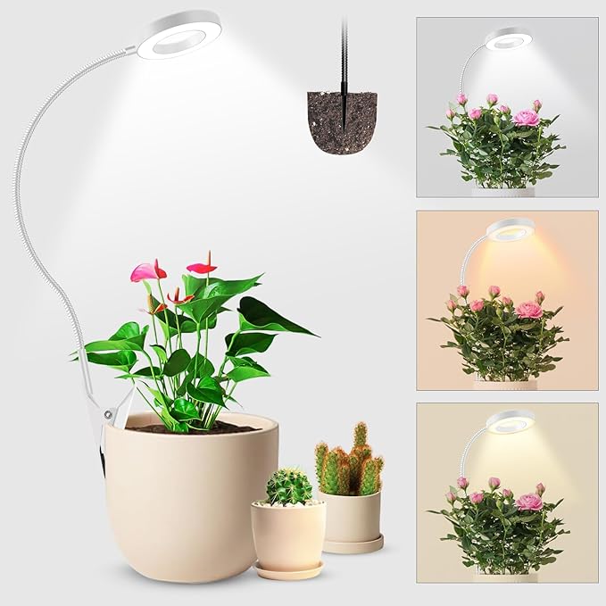 Wolezek 2 in 1 Grow Lights for Indoor Plants, 3 Colors Plant Lights for Indoor Growing with 360ยฐ Gooseneck, 48 LEDs Full Spectrum Plant Grow Lights Indoor, 6/12/16H Timer, 5 Brightness, White 1 Pack
