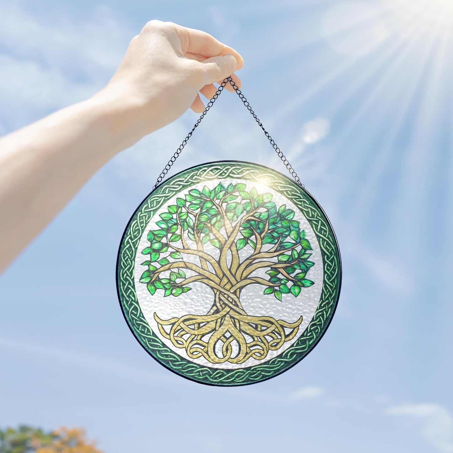 FLAGWIX Christmas Tree of Life Gifts for Women Men - Stained Glass Window Hanging 8 in - Xmas Birthday Gifts for Mom Grandma, Tree of Life Christmas Decorations Indoor, Celtic Suncatchers Garden Decor