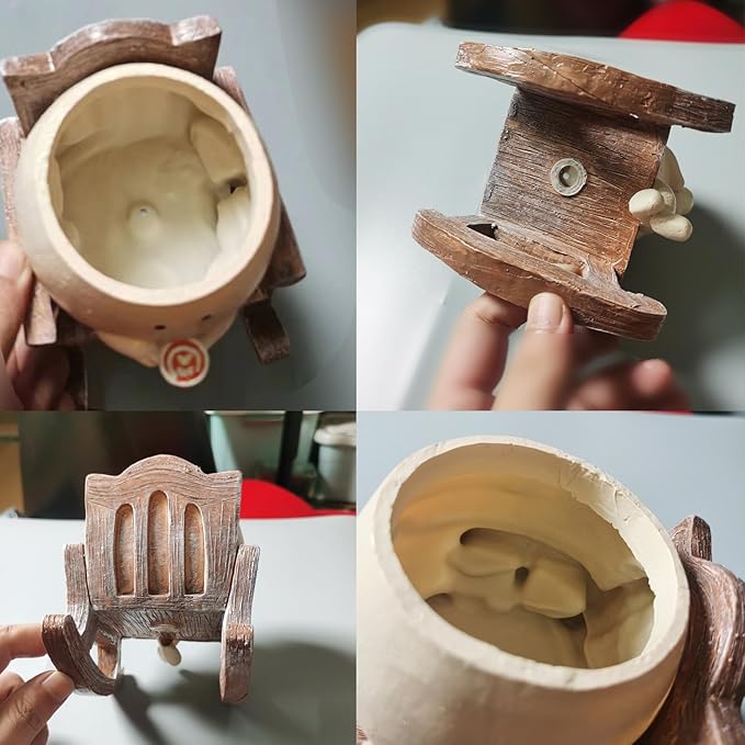 Smiley Flower Pot, Sitting Rocking Chair Relax, for Succulent Plant Pot, Suitable for Indoor and Outdoor, Gifts for Friends and Christmas, with Drainage Holes Beige Small