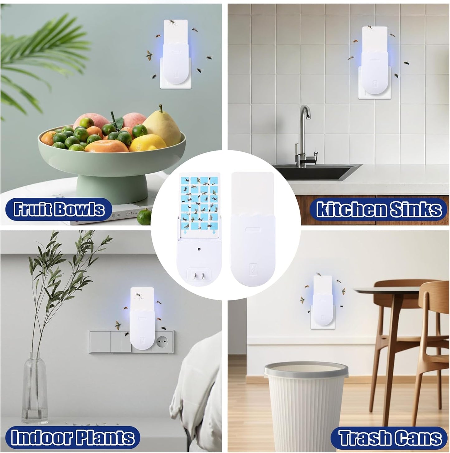 Flying Insect Trap, Fruit Fly Traps for Indoors,Plug-in Bug Trap Bug Light Trap Indoor for Mosquito, Fruit Flies, Moths, Gnats, Flies (1 Devices + 5 Refills)