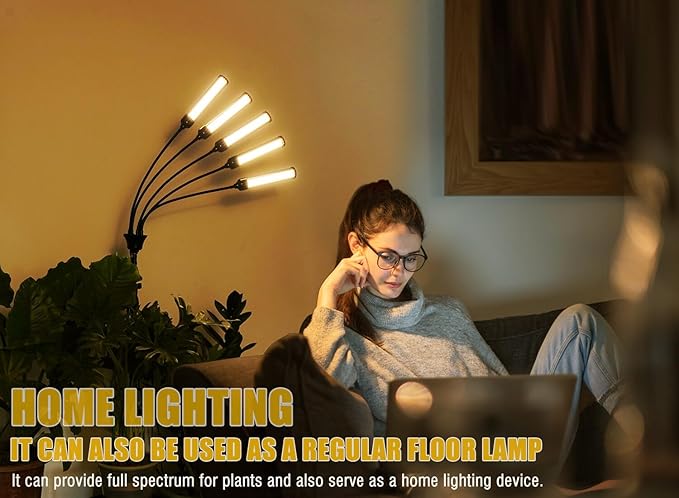 LED Grow Lights for Indoor Plants 5 Heads 450 LEDs Full Spectrum, Plant Lights for Indoor Growing with Stand, Plant Grow Lights with Auto 3/6/9/12/15/18H Timer for Indoor Tall Plants.