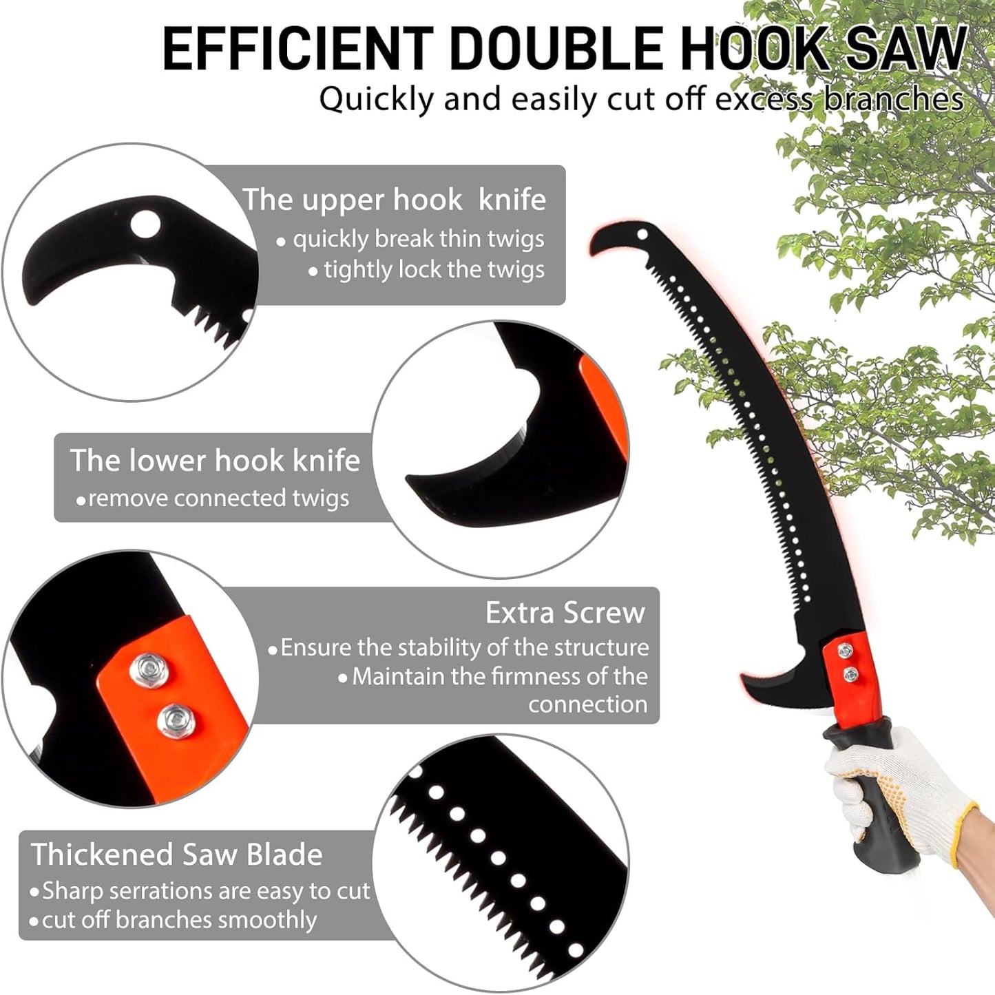 Outvita 7-24FT Telescoping Pruning Pole for Tree Trimming, Manual Pole Saws for Tree Trimmer with Telescopic Extension Pole