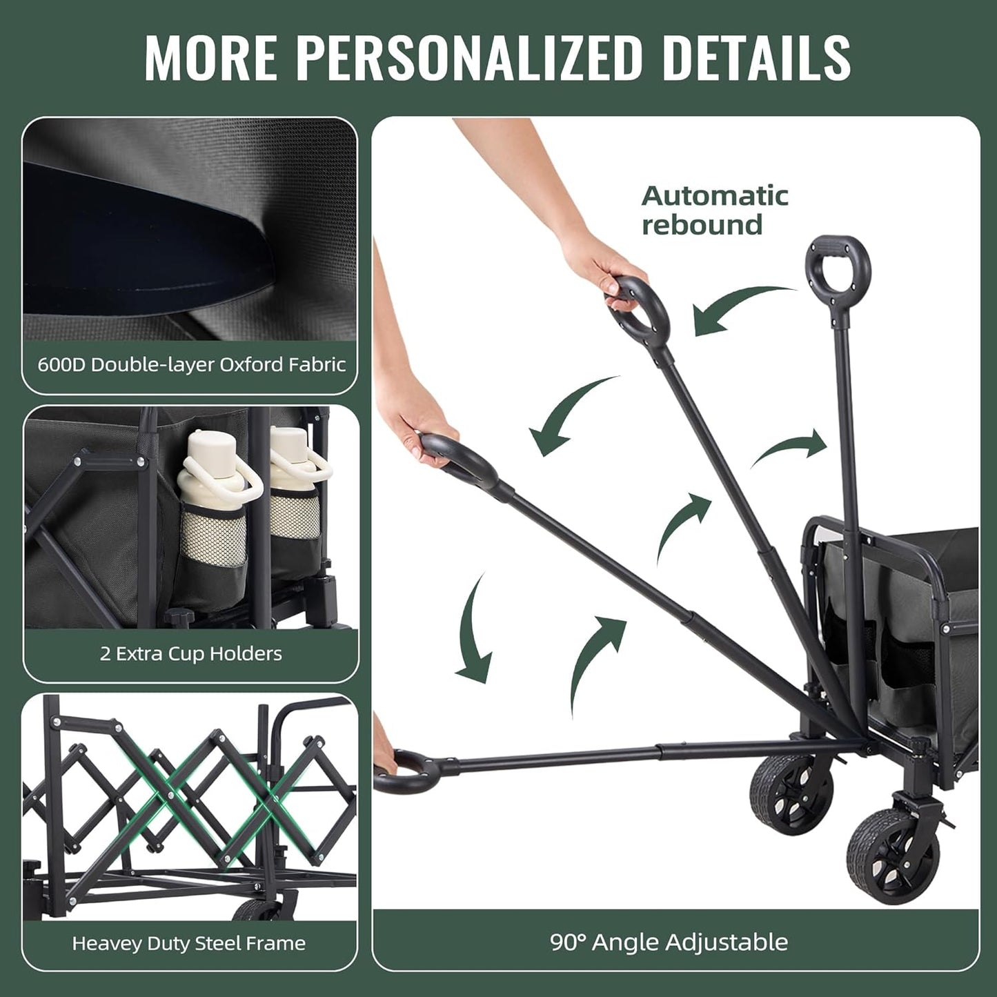 40'' Extra Long Collapsible Wagons Carts Foldable, 360LBS Foldable Wagon Cart with Wheels, Heavy Duty Portable Utility Wagon for Grocery, Shopping, Sports Garden & Camping - Black