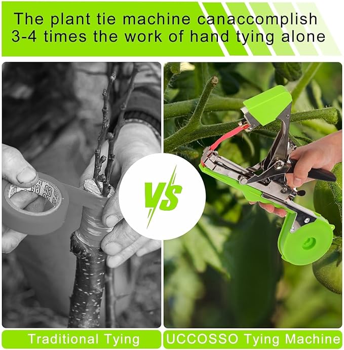 Plant Tying Machine - Efficient Gardening Tool with Green Tape and Plant Tape Gun for Quick and Easy Vining of Tomatoes Peppers Cucumbers and More(Green)