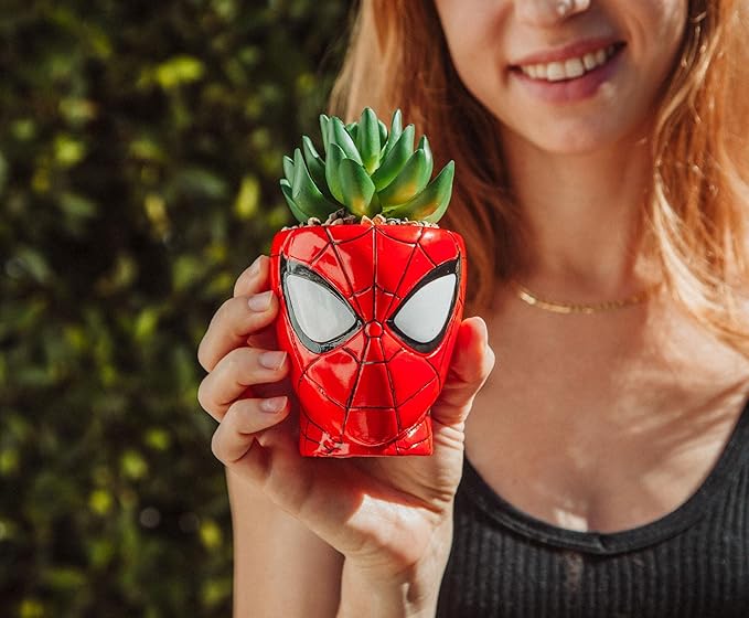 Toynk Marvel Comics Spider-Man 3-Inch Ceramic Mini Planter with Artificial Succulent