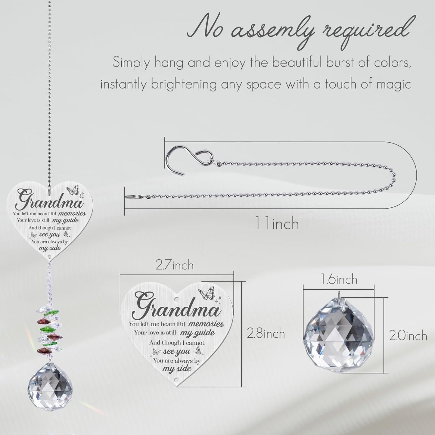Grandma in Heaven Memorial Crystal Suncatcher Gifts,Sympathy Gifts for Loss of Grandma,Hanging Crystals Ornament for Window Rainbow Maker Prisms Home Decor Gift