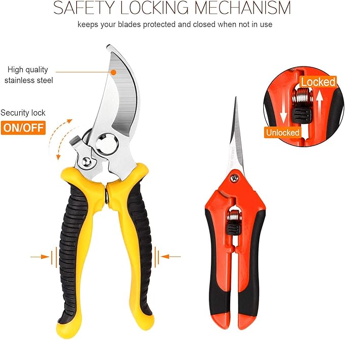 AUGEN Garden Pruning Shears Set, Stainless Steel Heavy Duty Gardening Tool Kit For Cutting Flowers, Trimmig Plants, Gardening Scissors For Plant (Pack of 3)