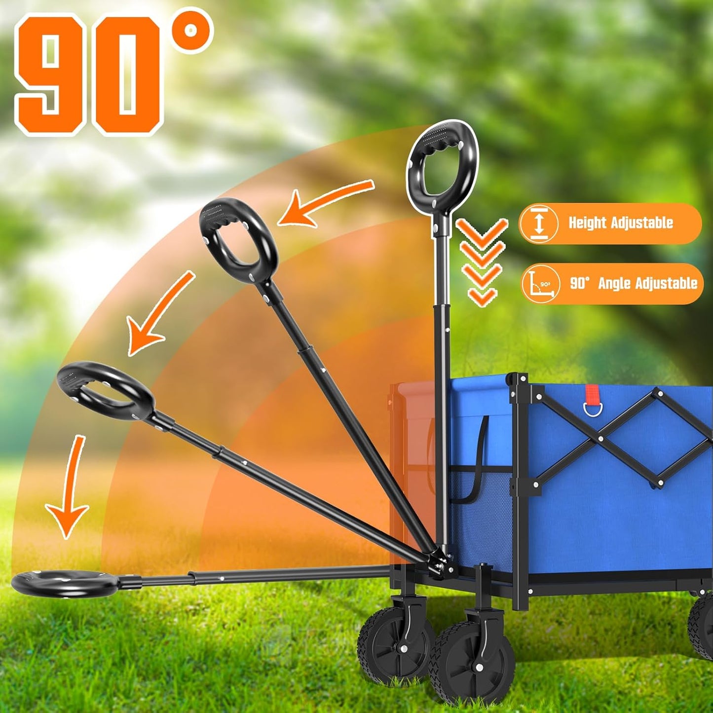 Wagons Carts Foldable, Lightweight Portable Utility Shopping Cart with Wheels, Folding Grocery Wagon Cart for Grocery, Camping, Shopping, Beach, Garden, Sports Blue