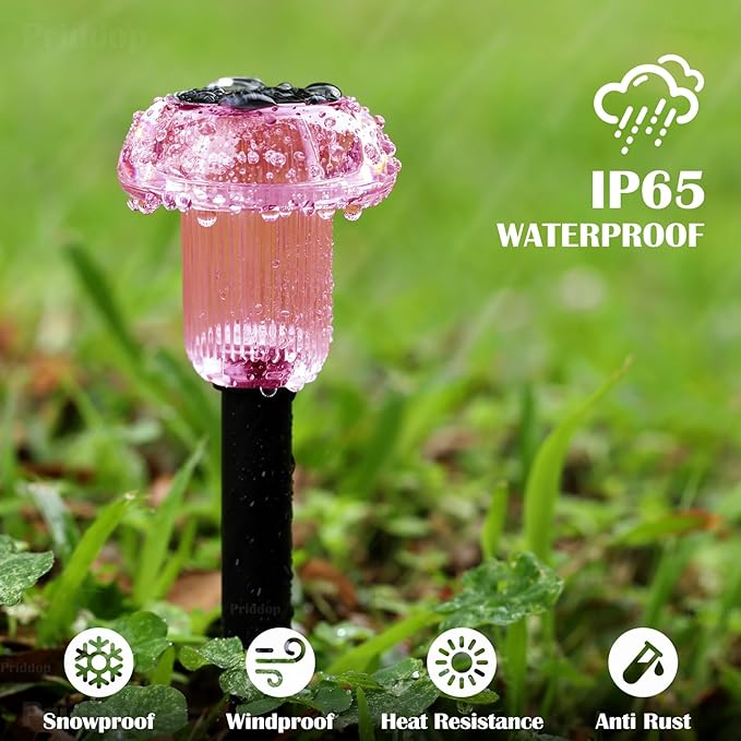 Solar Lights Outdoor Pathway Lights 8 Pack LED Waterproof Purple Mushroom Shape for Garden Driveway Walkway Landscape Path Lawn Yard Decor