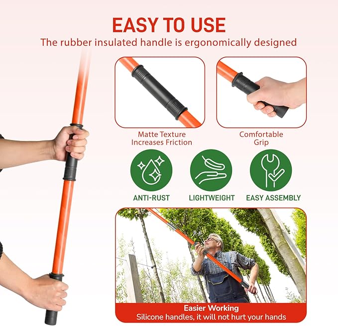 Outvita Manual Pole Saw, 26 Feet Extendable Tree Pruner with Knives and Storage Pocket, Sharp Steel Blade and Scissors High Branches Trimming for Pruning Palms and Shrubs(Orange)