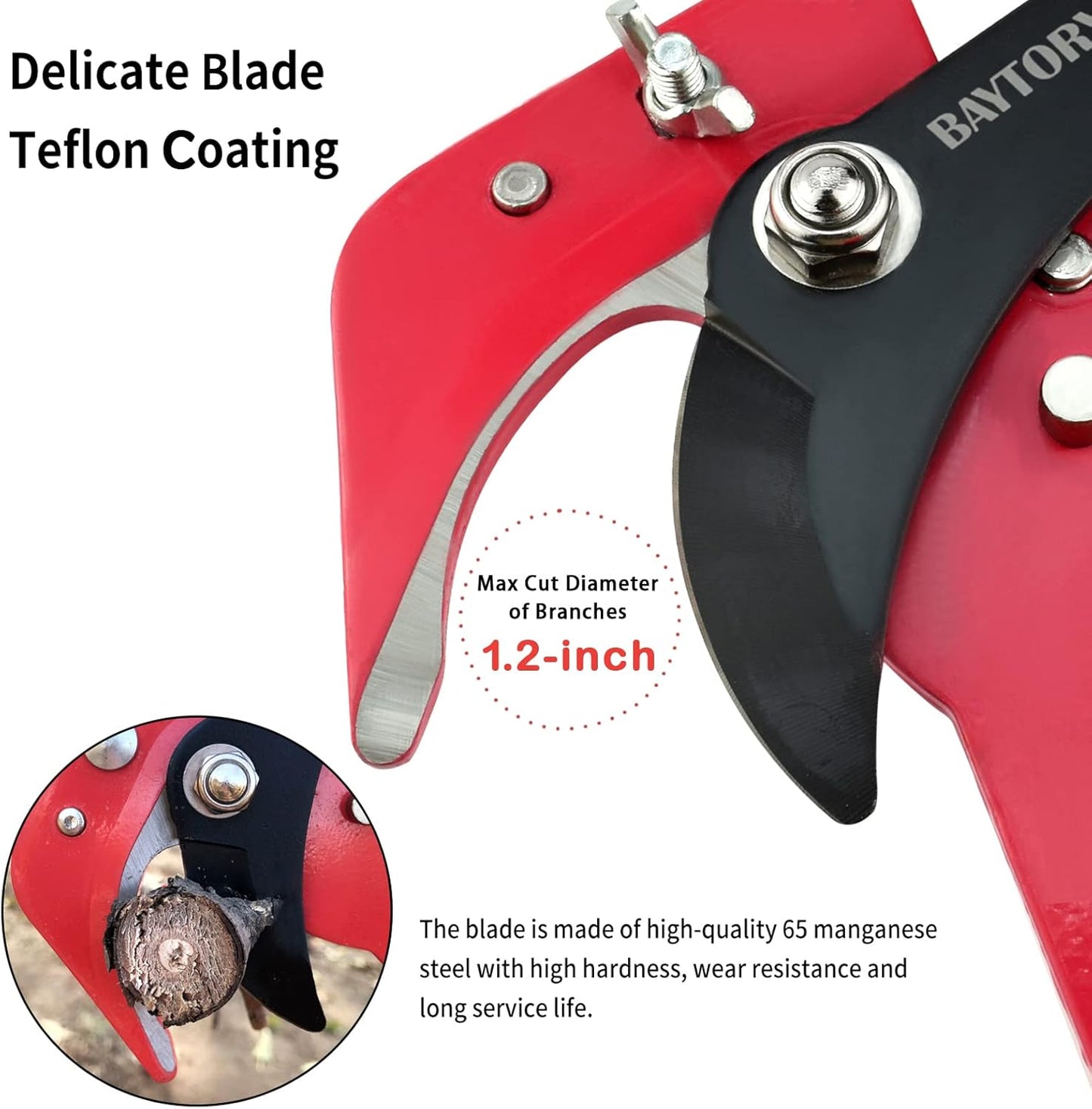 BAYTORY Extendable Tree Pruner Saw Head Without Pole, High-Altitude Branches Trimmer Pruning Shears, Harvester Clipper for Plant Twig Vine, Labor-saving 3 Wheels Garden Trimming Tool
