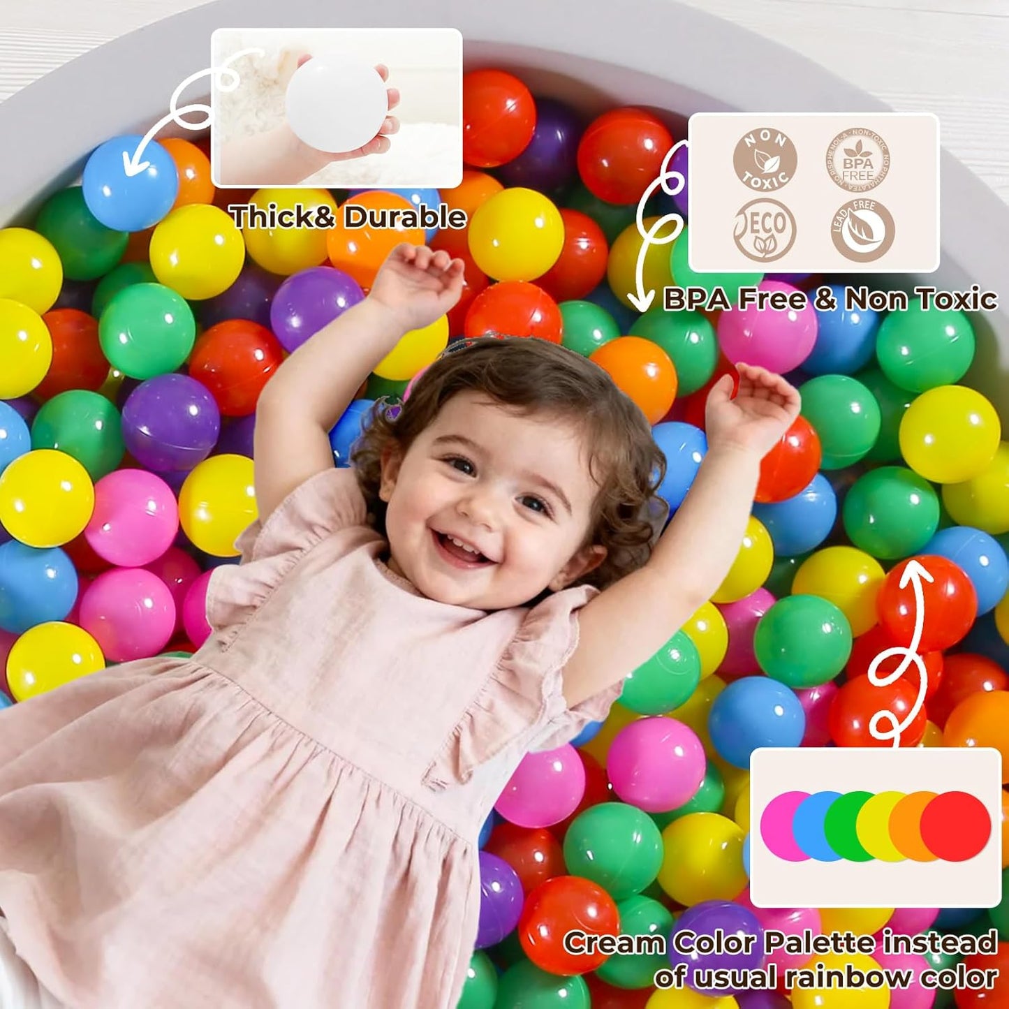 TRENDPLAY Plastic Balls for Ball Pits 2.2 Inch, Pack of 50 100 200 500 Hollow Balls, Perfect for Toddler Baby Pools,Party,Festival Decoration