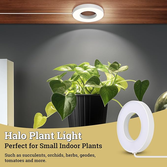 Ceiling Grow Lights for Indoor Plants, 48 LEDs Full Spectrum Halo LED Plant Light, with 3/9/12H Auto Timer Switch, 3 Colors,10 Dimming, Plant Lights for Small Plants, 1 Head