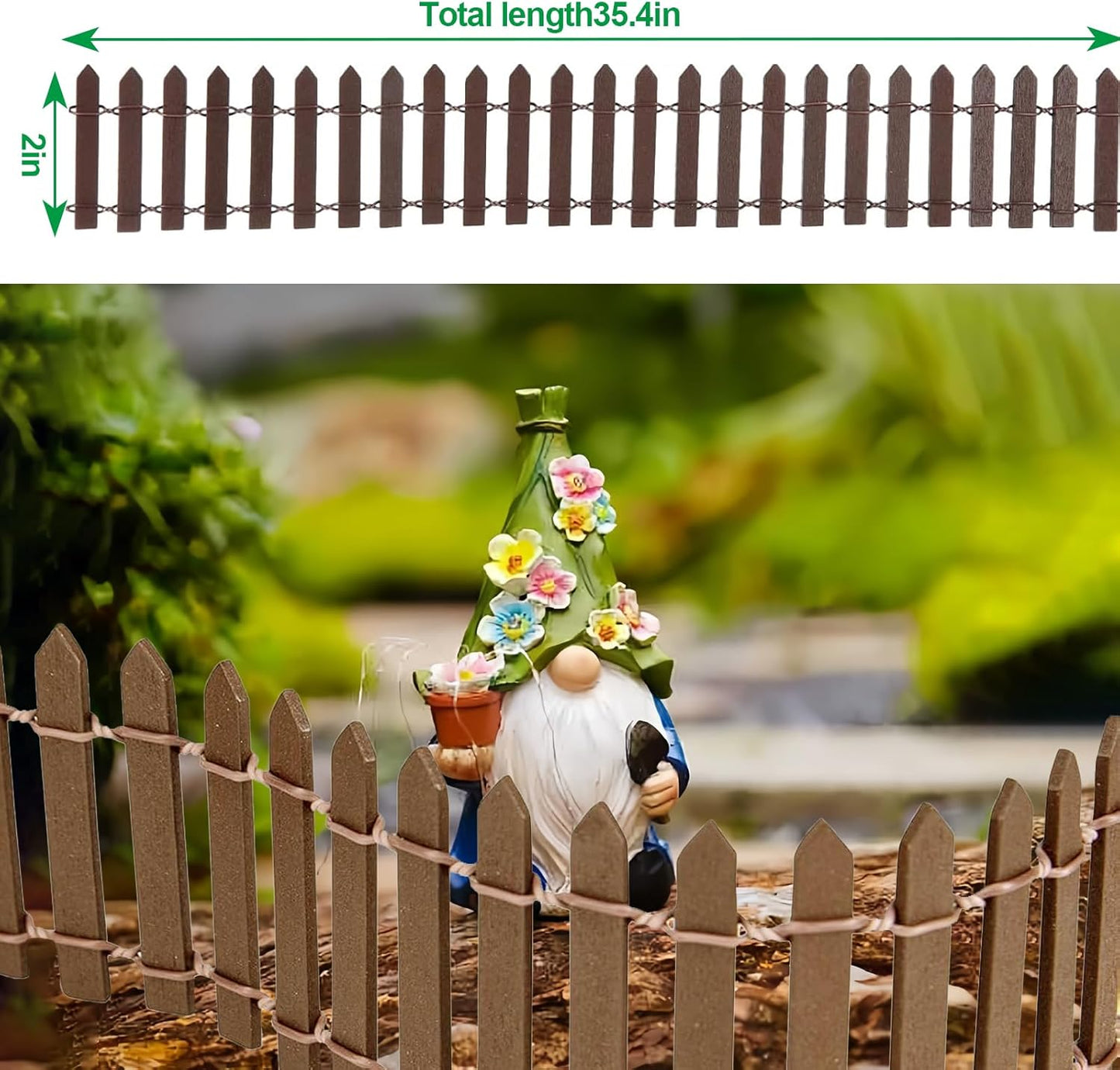 Miniature Fairy Garden Fence,DIY Wood Picket Fence Mini Ornament,Fairy Garden Accessories,Home Garden Plant Pot DIY Diorama Project (Brown,1.96"x 35.4")