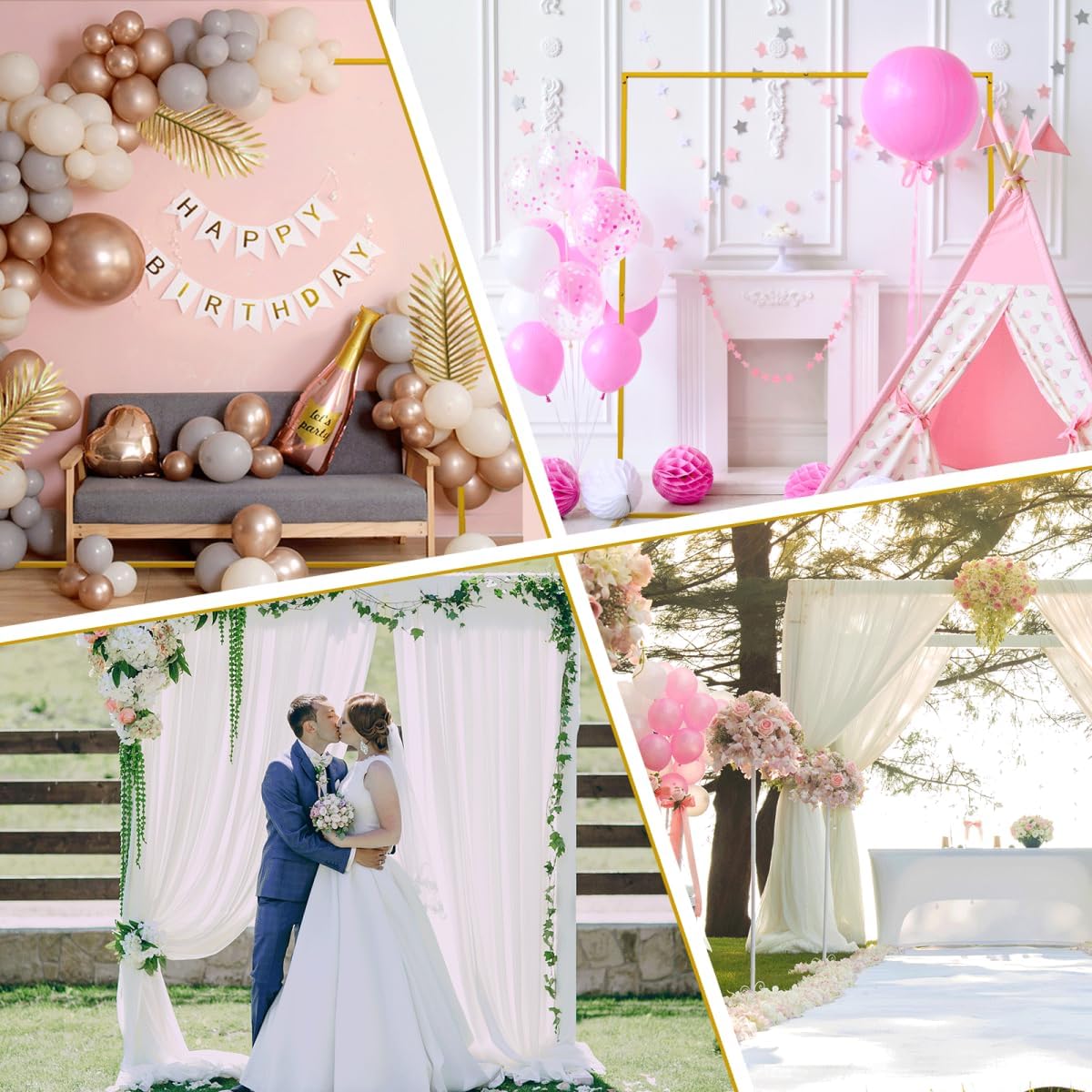 Wedding Square Backdrop Stand,Wedding Arches for Ceremony Square Metal Balloon Arch Stand Garden Arbor Frame for Wedding Birthday Party Baby Background Decoration,8.2FTx8.2FT Gold