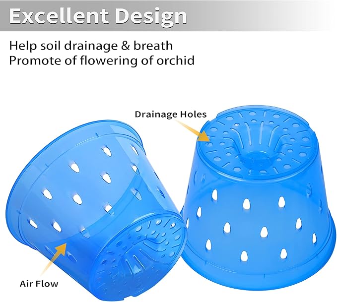 Orchid Pot, 6.7 Inch 8 Pack Orchid Pots with Holes and Saucers,Plastic Orchid Planter - Blue Sapphire