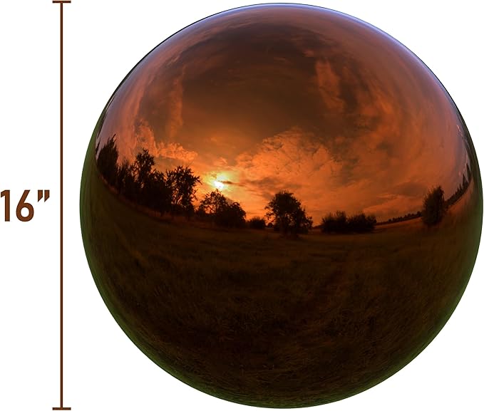 Lulu Decor, Copper Stainless Steel Gazing Mirror Ball Size 16, Smooth Reflective Shiny Garden Decoration Globe