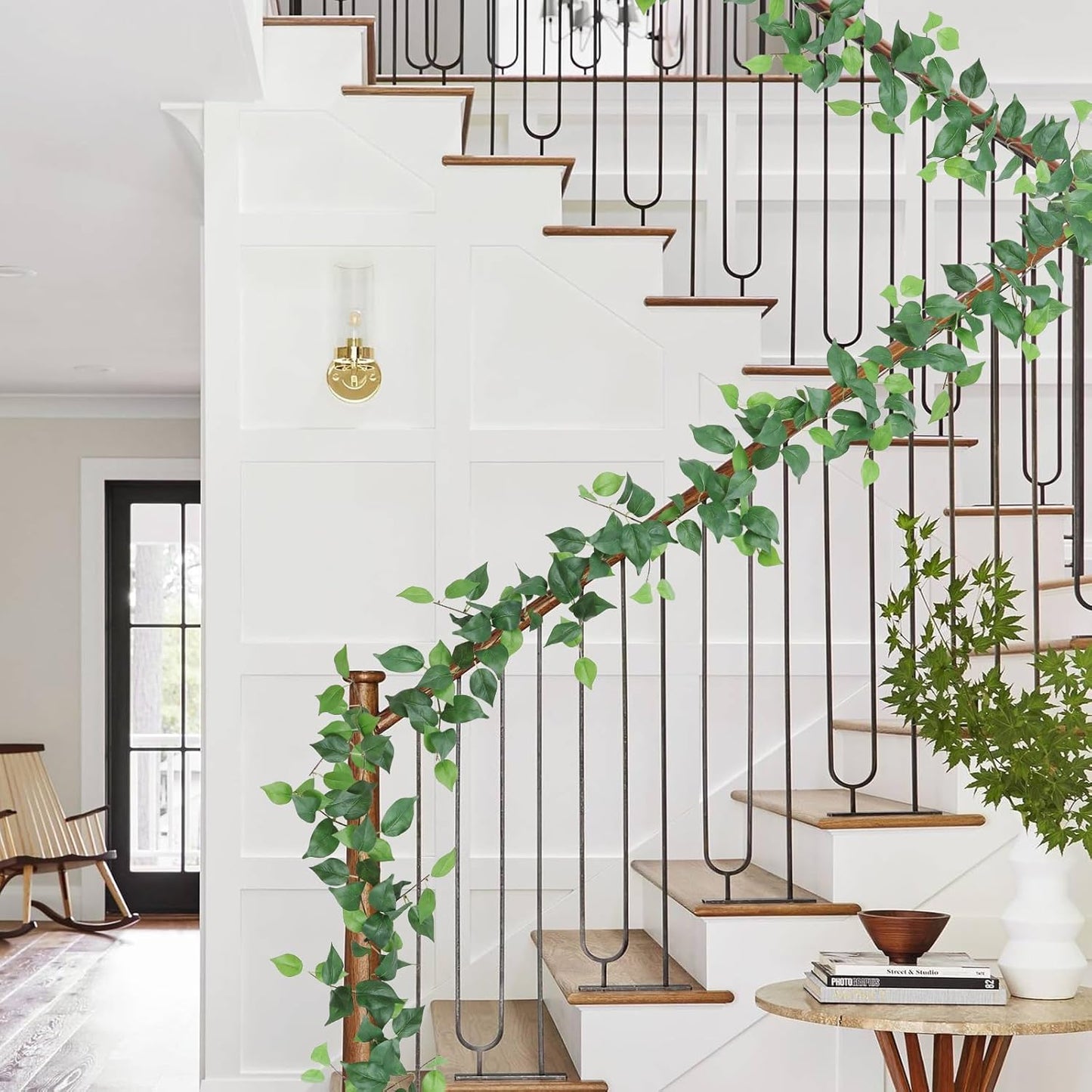 Dremisland 4 Strands Artificial Scindaps Vines Garland 6.7ft Fake Vines Ivy Garland Silk Green Leaves Faux Hanging Plants Greenery Decoration for Bedroom Wall Patio Party Wedding Decor(Ivy, 4PCS)