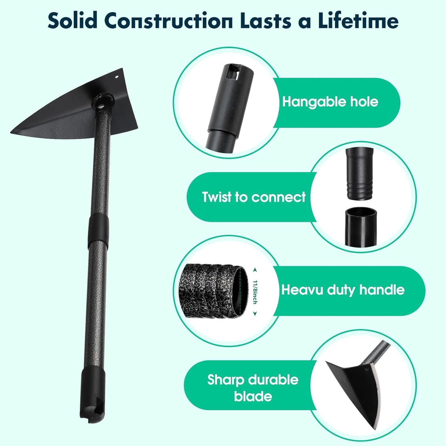 Garden Hoe, Heavy Duty Trenching Hoes with 72 Inch Long Handle, Sharp Edge Triangle Weeding Hoe Garden Tools for Weeds Removal,Cultivating,Digging,Loosen Soil, Trenching, Landscaping Manual Weeder