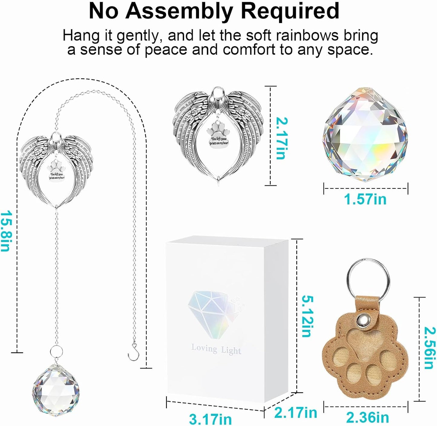 Pet Memorial Gifts for Loss of Dog or Cat, Crystal Suncatcher with Rainbow Light Effect and Angel Wing Design, Includes Fur Keepsake Keychain, Sympathy Gift Set for Remembrance & Bereavement