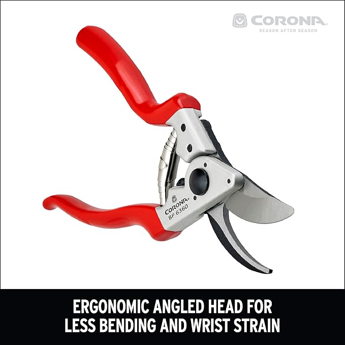 Corona BP 6360 Forged Steel Aluminum Handles Angled Bypass Hand Pruner - 1 inch Cut Capacity Stem and Branch Garden Shears, Red
