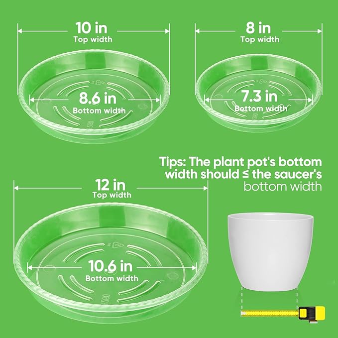 MUDEELA 18 Pack of 12 inch & 10 inch & 8 inch Plant Saucers, Durable Plant Trays for Indoors Outdoors, Clear Plastic Flower Plant Pot Saucer, Made of Thicker, Stronger Plastic, Taller Design