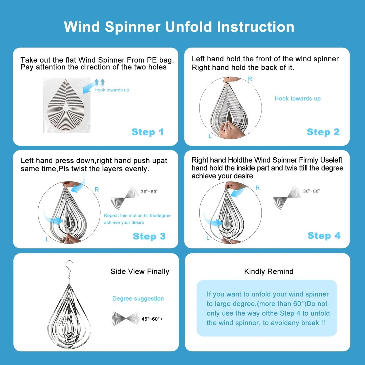 Wind Spinner Outdoor Metal Decorations, Silver Wind Spinners for Yard and Garden,3D Mirror Stainless Steel Hanging Wind Sculptur Chime Indoor Outdoor Garden Decoration Worth Gift (Drop)