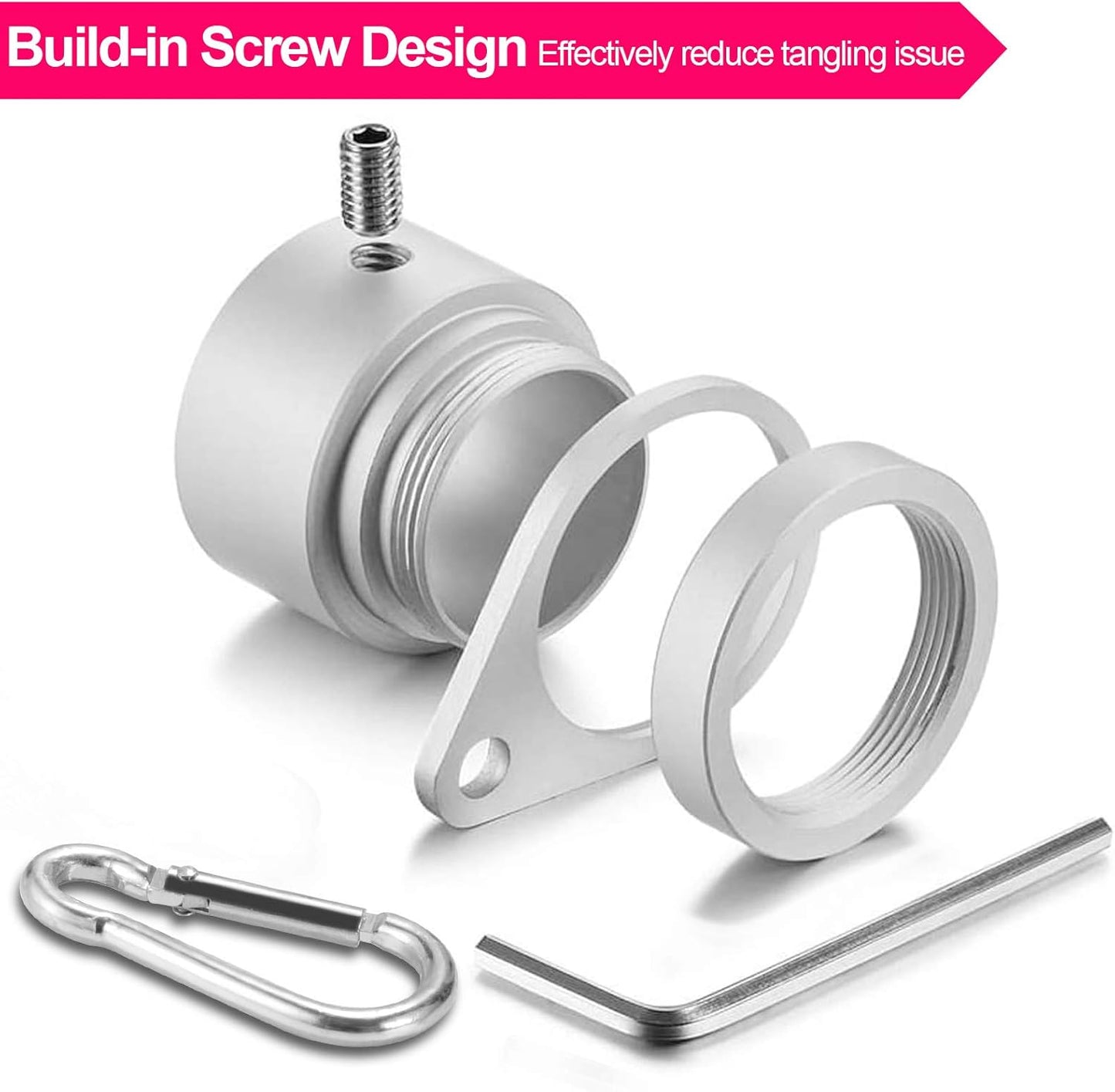 1" Flag Pole Rings, 2 Pcs Anti Wrap Flag Pole Clips Swivels, 360° Rotating Flagpole Flag Mounting Rings, Aluminum Alloy Spinning Flag Pole Kit Parts for 0.75-1.02" Diameter (1 Inch, Silver)