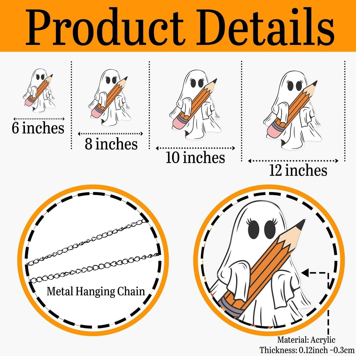 7.87Inch Cute Pencil Ghost Sun Catcher Acrylic Garden Halloween Suncatcher Decor Window Hanging for Wall Home, Garden, Housewarming Women Neighbor Party Decor Gifts