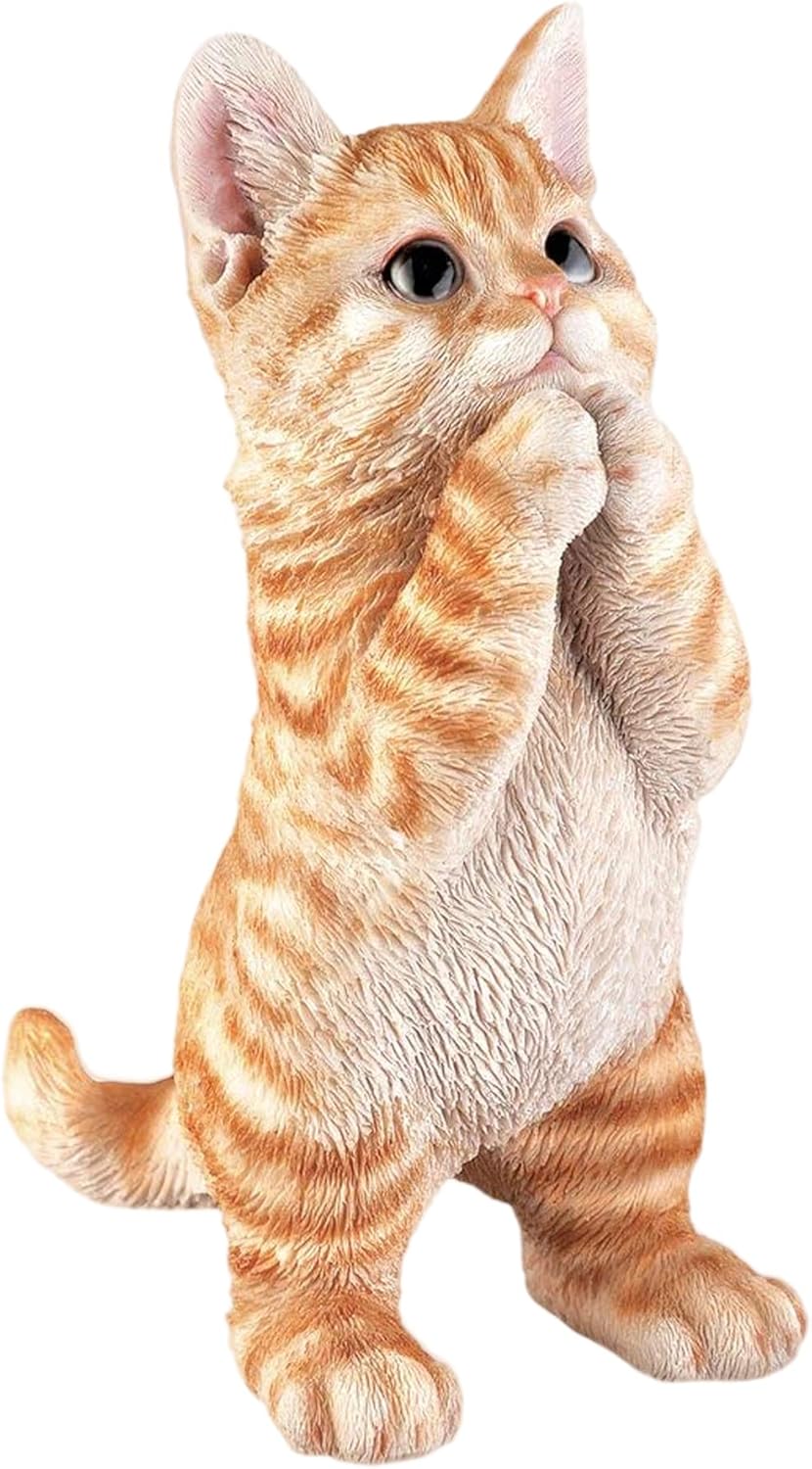 Outdoor Cat Statue Garden Decoration,Cute Prayer Orange Cat Figurine Art Interior Office Home Décor,Animal Resin Sculpture Art Decoration For Garden Yard Lawn,Resin Cat Figurine For Cat Lovers