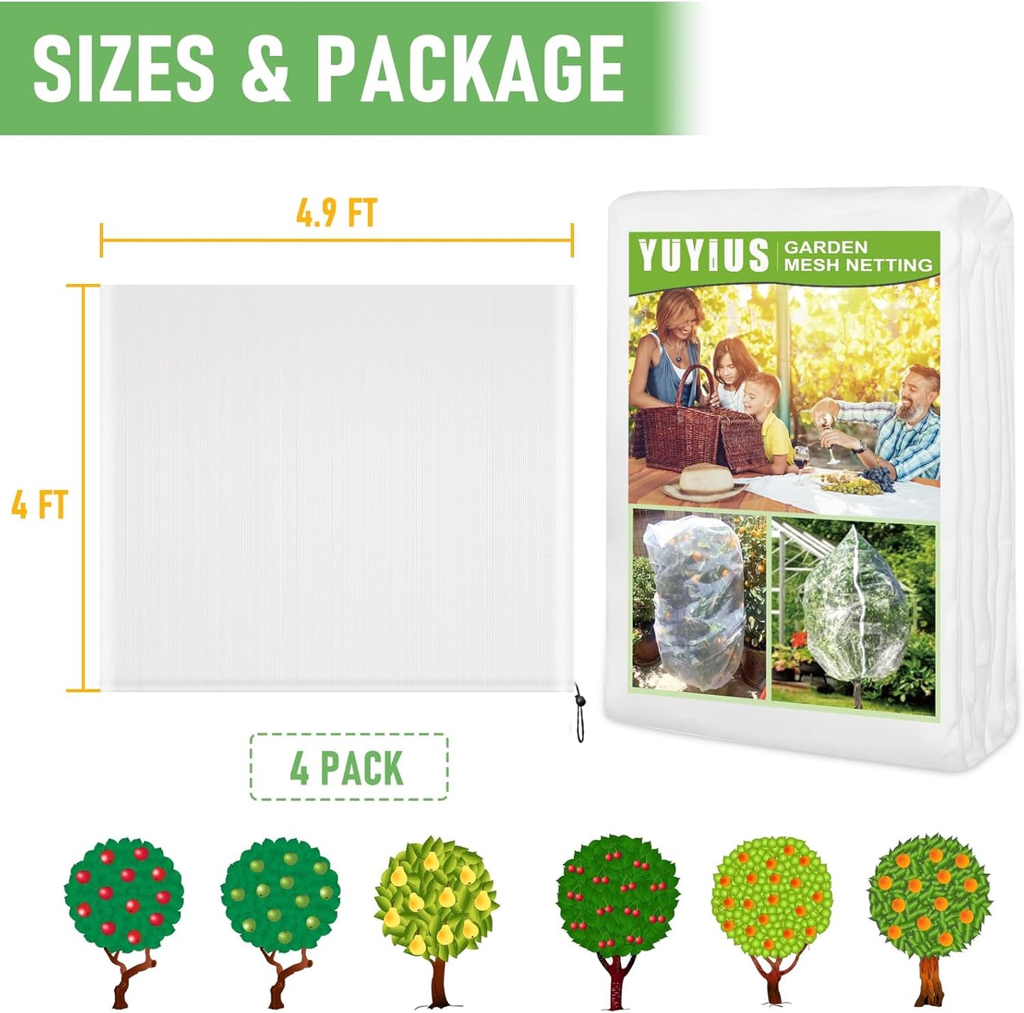 Fruit Tree Netting, Blueberry Bush Netting Cover for Garden Protection, 4Pcs 4x4.9 FT Garden Plant Netting Pest Barrier for Raised Beds for Strawberry, Tomato, Bug Mesh Net from Bird, Cicadas