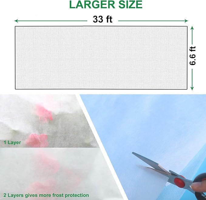 Plant Covers Freeze Protection 1.05 oz/yd² Thicker, 6.6 x 33 Ft Frost Cloth Plant Freeze Protection, Frost Blankets Covers for Outdoor Plants Winter Frost Protection, Garden Floating Row Covers
