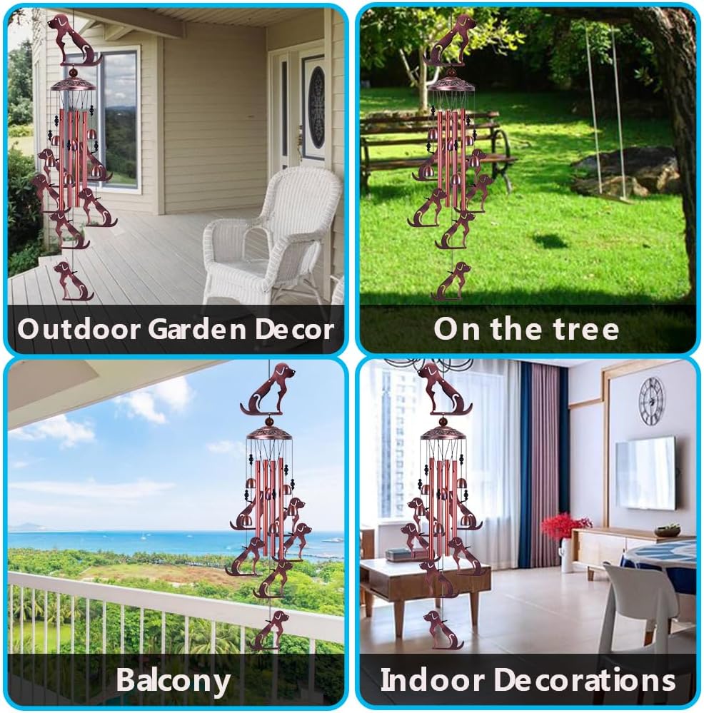 Outdoor Dog Wind Chimes Gifts for Mom - with 4 Tubes 6 Bells 7 Dogs Wind Bell, Romantic Wind Catcher, Mobile Dog Decor, Dog Bell, Puppy Windchimes for Home, Balcony, Tree, Festival, Garden Decoration