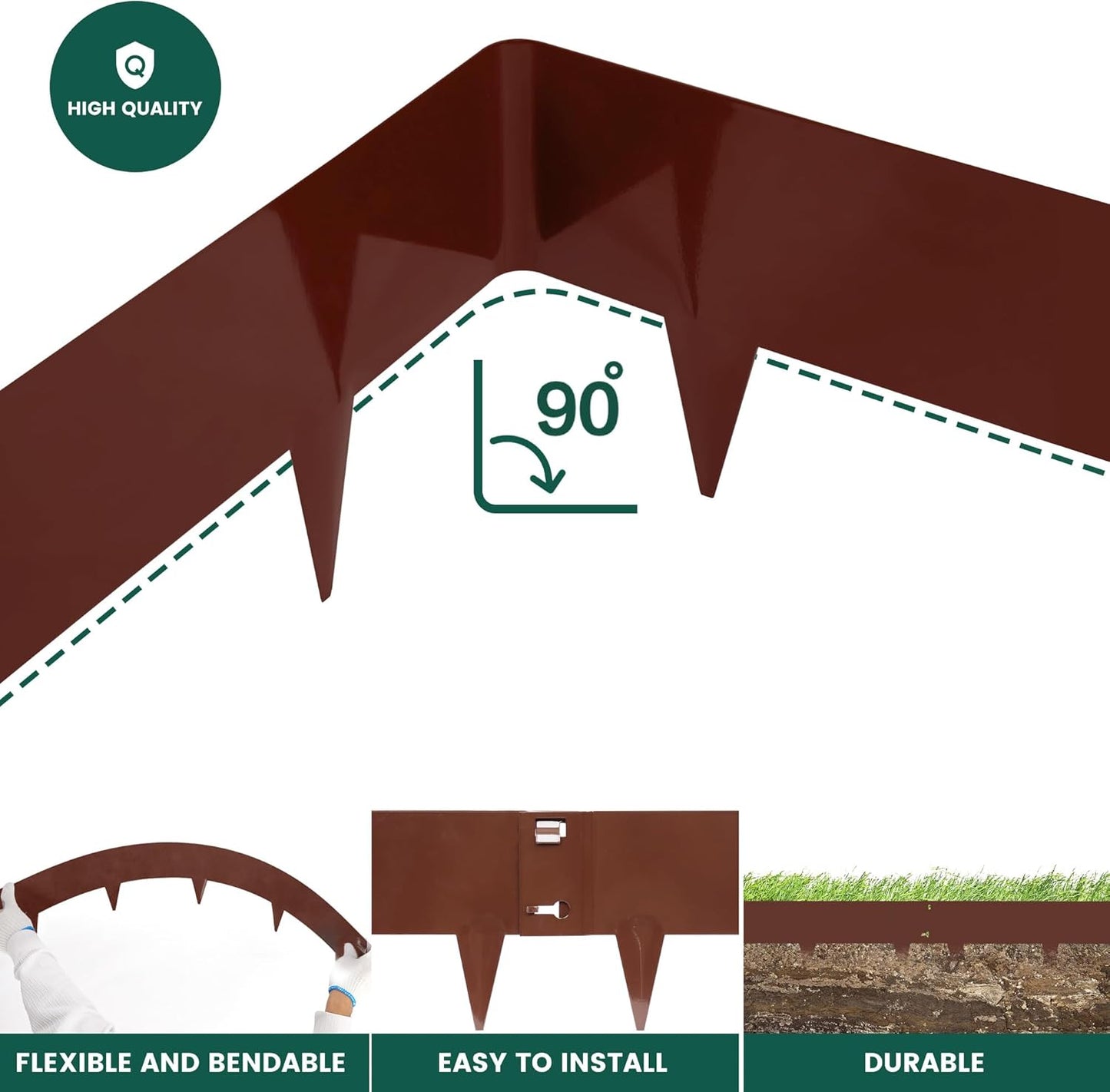 5 Pack Metal Landscape Edging, 42”L x 7”H Brown Bendable Steel Lawn Garden Edging Border, No Dig Edging for Landscaping Yard Pathway (16.5 Ft Total)