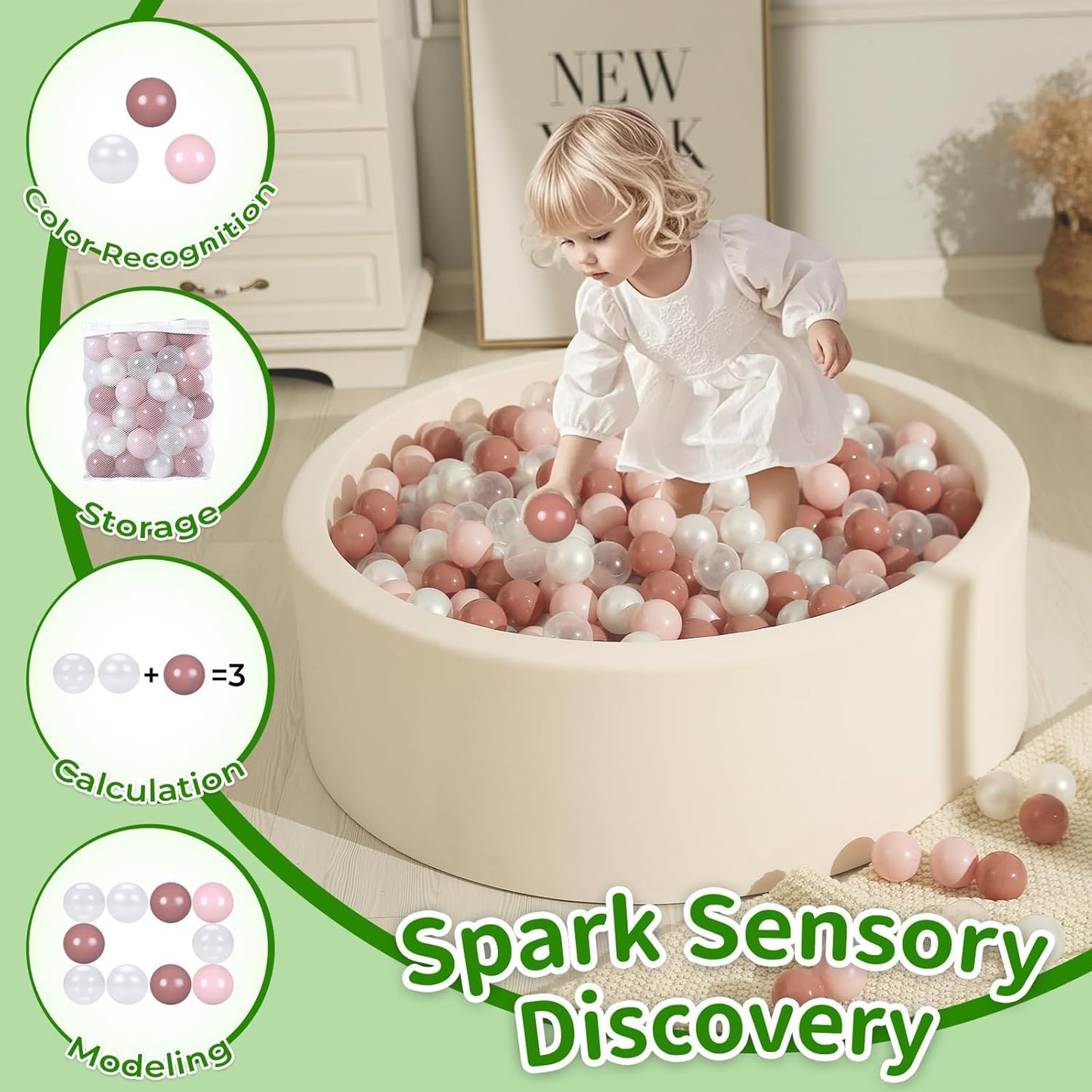 TRENDPLAY Plastic Balls for Ball Pits 2.2 Inch, Pack of 50 100 200 500 Hollow Balls, Perfect for Toddler Baby Pools,Party,Festival Decoration
