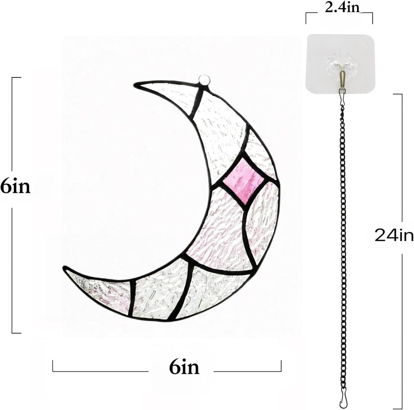 Moon Stained Glass Window Hanging Suncatchers,Handcrafted Art Glass Crescent Moon Decorations Indoor Window Gift for Women, Christmas,Thanksgiving (Silver)