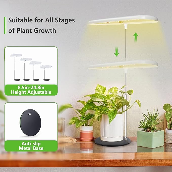 FOXGARDEN® Grow Light, Full Spectrum Desktop Grow Lamp with Base, Bright LED Plant Light with Auto On/Off Timer 4/8/12H, 4 Dimmable Brightness, Height Adjustable, Ideal for Indoor Plants