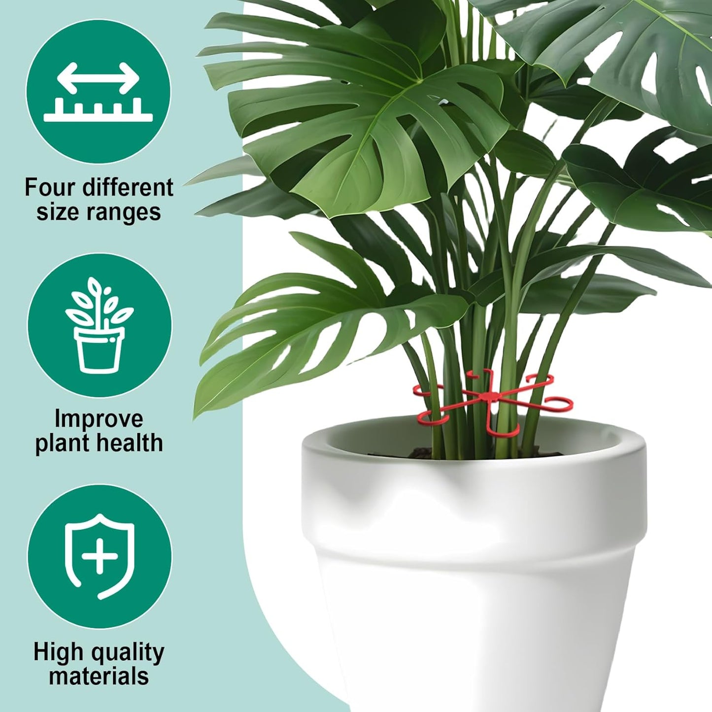 4PCS Plant Stem Support, 4 Sizes Climbing Houseplant Stem Holders, Plastic Reusable Flower Trellis Stem Hook Plant Care Growth Accessories for Flower Plants Indoor Outdoor- Red