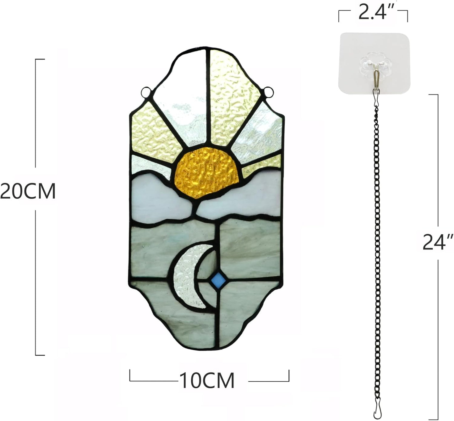 Sun and Moon Suncatchers Decor Stained Glass for Window Hangings,Handcrafted Tiffany Style Stained Glass Art Sun and Moon in The Sky for Living Room Bedroom Balcony (Silver&Yellow)