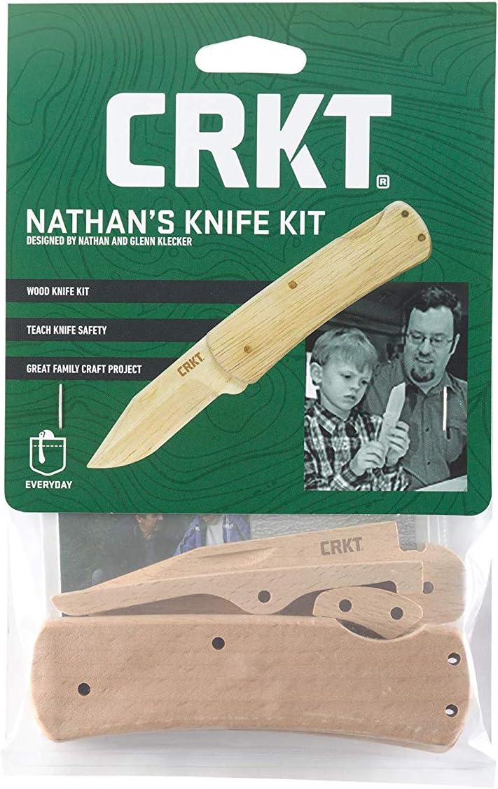 CRKT Nathan's Knife Kit: Wooden Pocket Knife, Drop Point Blade Design with Working Lock Back, Craft Project, Great for Kids 1032, Black