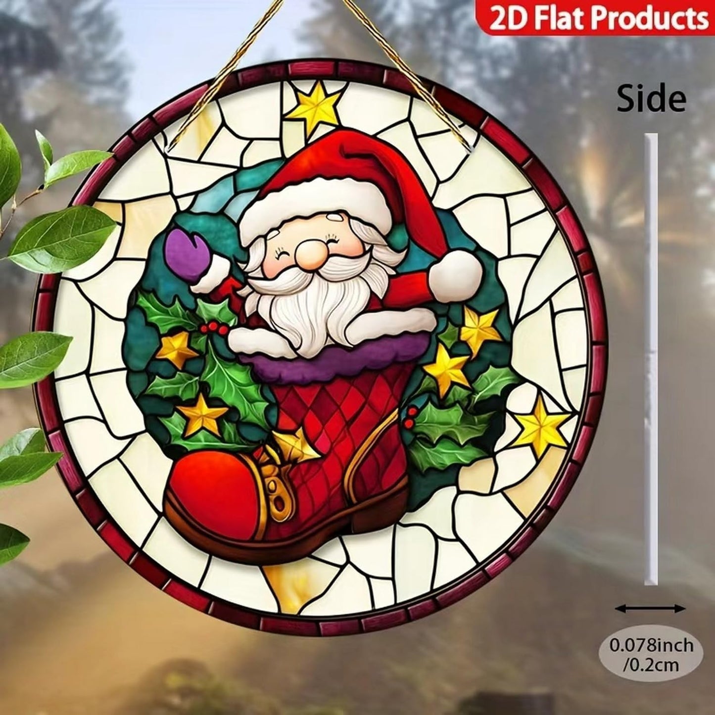 7.87inch Christmas Sun Catcher for Window Hanging Santa Claus Acrylic Garden Holiday Suncatcher Decor Colorfu for Wall Home, Garden, Housewarming Women Neighbor Winter Xmas Decor Gifts