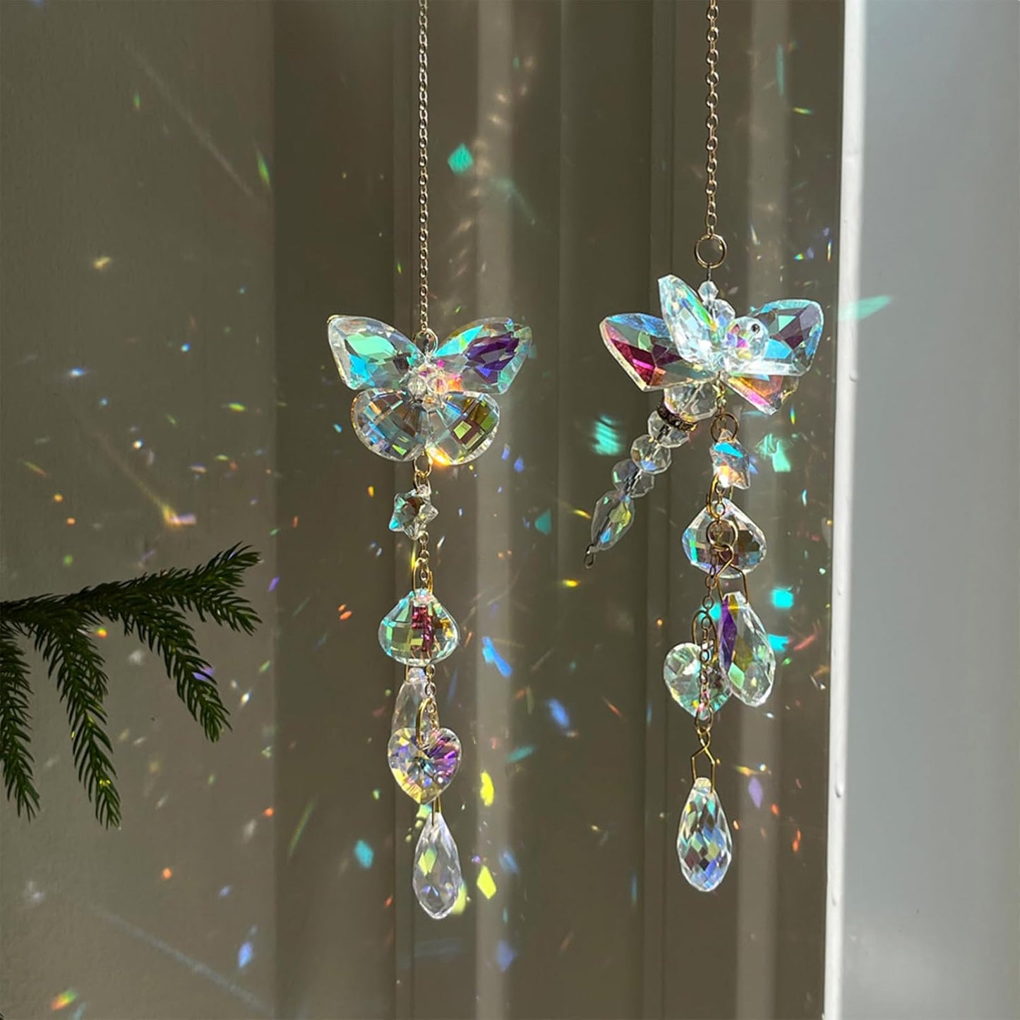 Crystal Butterfly Suncatcher for Windows Hanging Prism Ornament Indoor Rainbow Maker Home Sun Catchers Decoration, Butterfly
