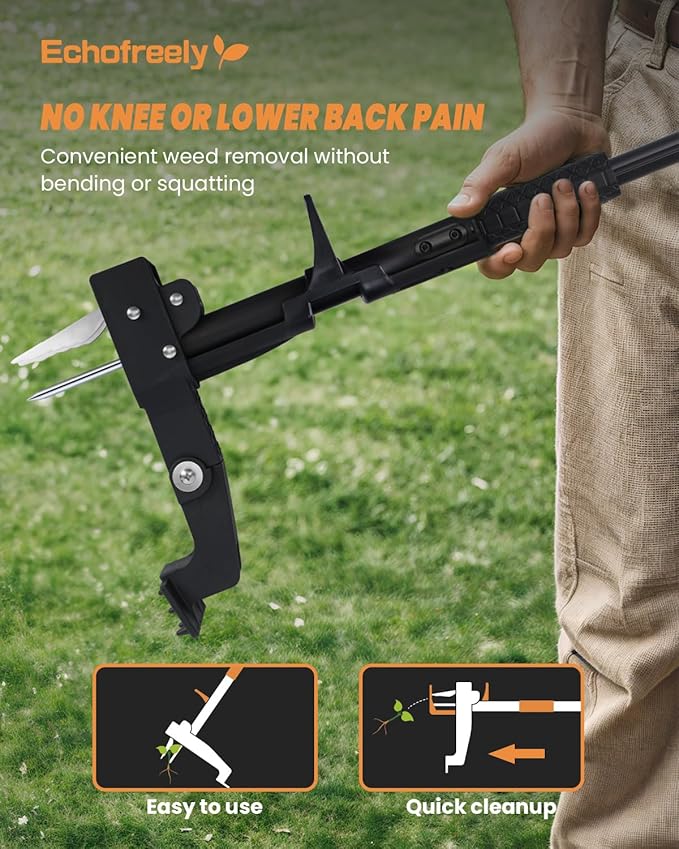 4-Claw Stand Up Weed Puller Tool, 32″to 42 ″ Length Adjustable Weeder,Easy-Eject Design,35% Easier Stronger Foot Platform, No Need Bending or Kneeling, Easily Remove Weeds