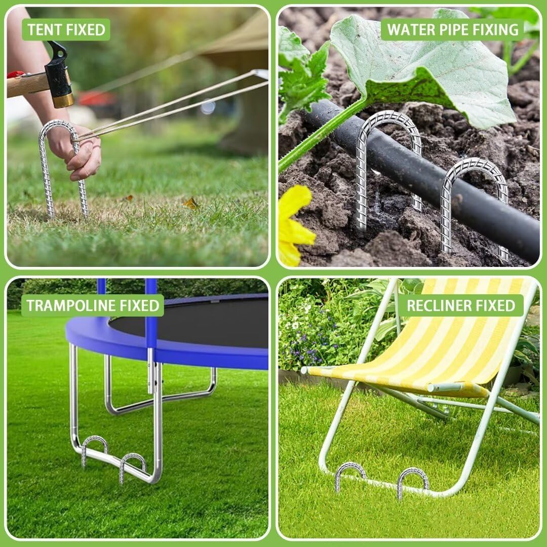 Ground-Stakes-Heavy-Duty-12-Inch, J Hook Rebar Stakes Galvanized Anti-Rust 16pcs Metal Stakes for Ground Heavy Duty Ground Anchors for Garden Dog Fence Chicken Coop Deer Fence