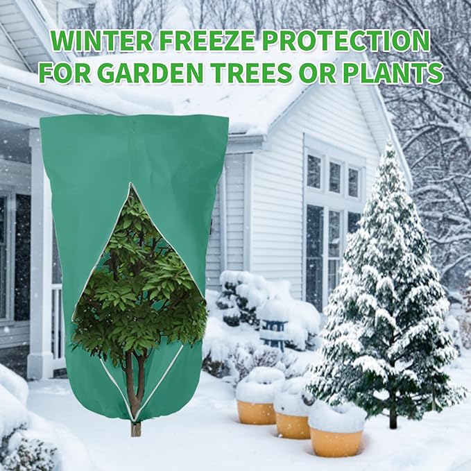 2 Pack 43"x32" Winter Plant Cover Freeze Protection Frost Cloth Blankets, 3 oz/yd² Frost Covers with Zipper Drawstring, Frost Protection Tree Cover for Outdoor Plant Cold Weather Protector