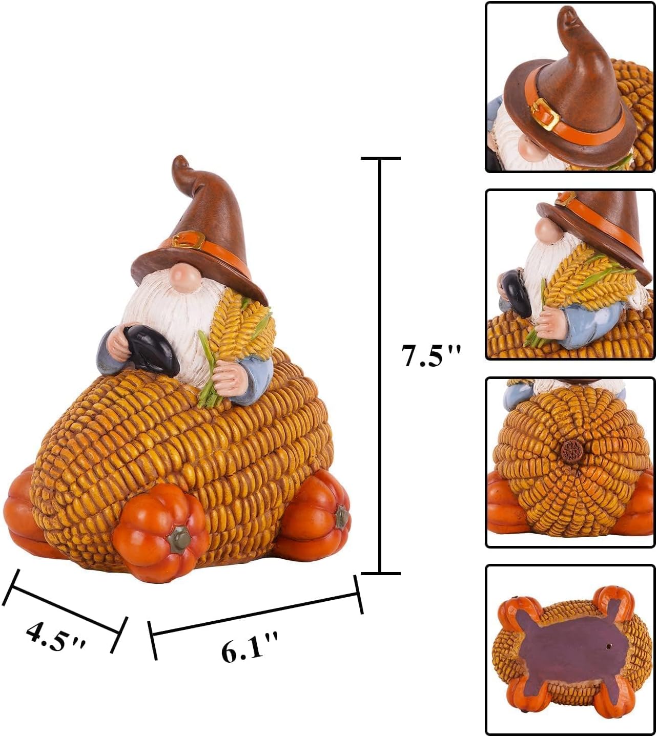 Autumn Gnome Statue Corn Car with Pumpkin Wheel Enchanting Fall Resin Figurine for Thanksgiving Party Home and Outdoor Decor