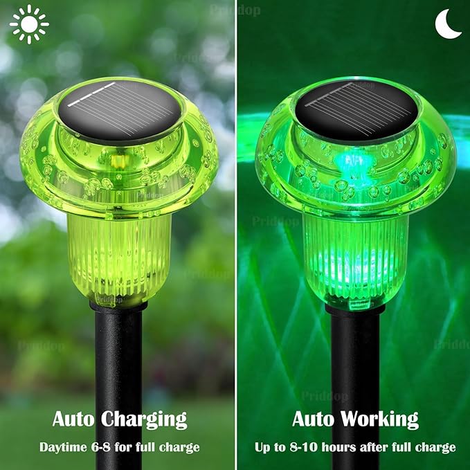 Solar Lights Outdoor Pathway Lights 8 Pack LED Waterproof Green Mushroom Shape for Garden Driveway Walkway Landscape Path Lawn Yard Decor