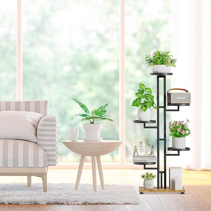 iDavosic.ly 6 Tier Plant Stand Indoor Outdoor, Tiered Corner Multiple Flower Pot Holder Shelf, Metal 40 Inch Tall Display Rack for Patio Porch Living Room Garden Balcony Bedroom, Black