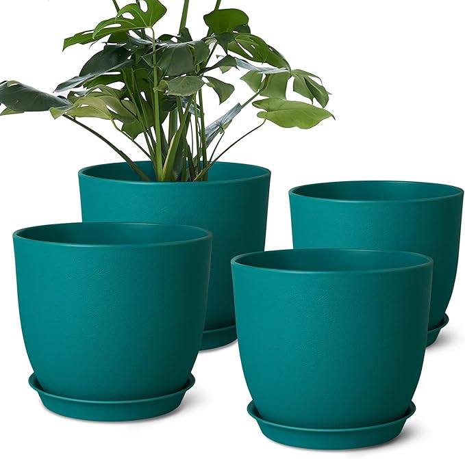 Plant Pots 8 Inch Set of 4, Flower Pots with Multi Mesh Drainage Holes, Planters for Indoor Outdoor Garden Plants and Flowers(Blue)
